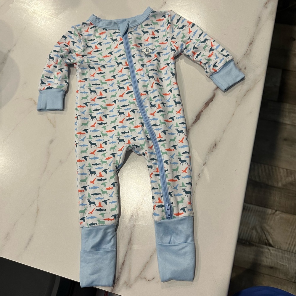 BURLEBO Blue Footies One Piece with Fun Pattern